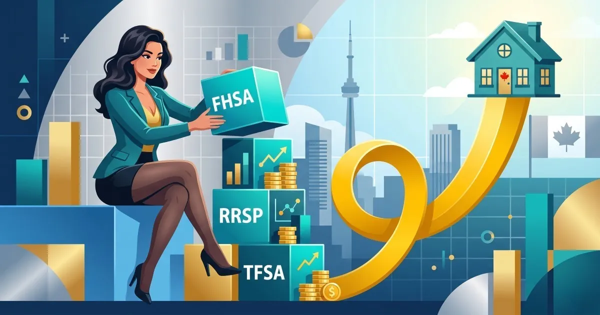 Canadian first home savings stack showing FHSA, RRSP Home Buyers Plan, TFSA, and down payment planning