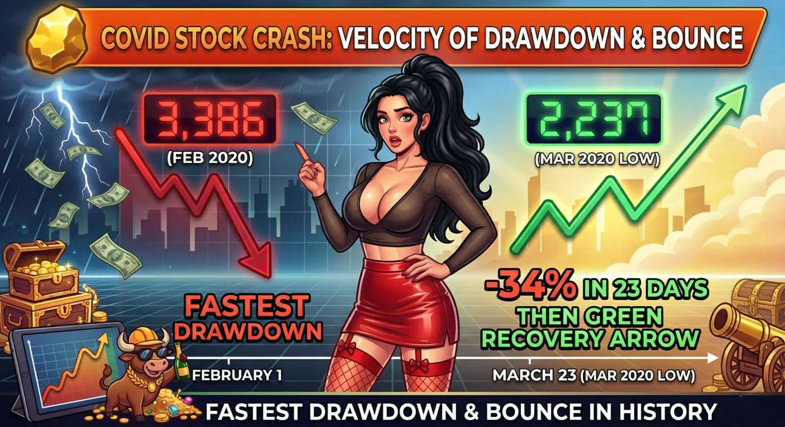 COVID stock crash drawdown infographic